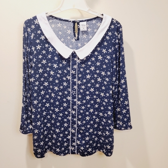 Disney Tops - Disney a Collection by LC Lauren Conrad  women's floral navy blue blouse…